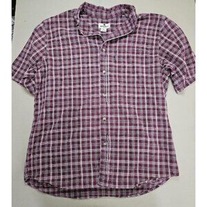 Woolrich Short Sleeve  Red Burgundy Plaid Button Down Shirt SZ L